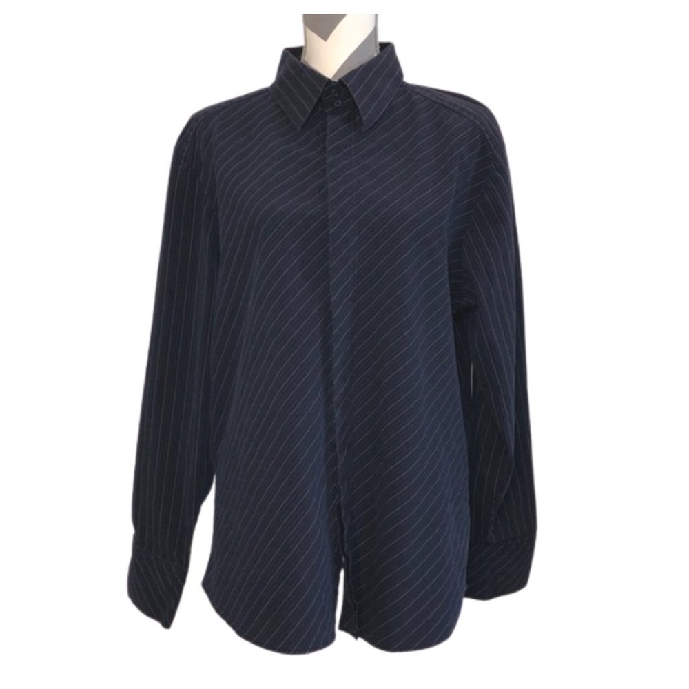 Carbon Black Navy and Gray Pinstripe Dress Shirt